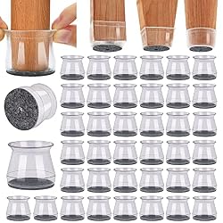 BUMACO 40Pcs Chair Leg Floor Protectors for Hardwood Floors Anti-Scratch | Silicone Furniture Cups Reduce Noise Felt Pads Covers to Protect Floors Easy to Remove Universal L Clear Fit (1-5/16″ to 2″)