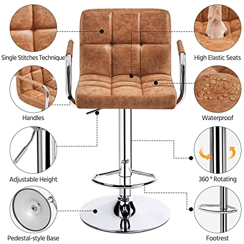 Yaheetech 4Pcs Adjustable Bar Stools Kitchen Counter Barstools Bar/Counter Height Stool Chairs Pu Leather Hydraulic Swivel Dining Chair With Armrest, Retro Brown #TOP4