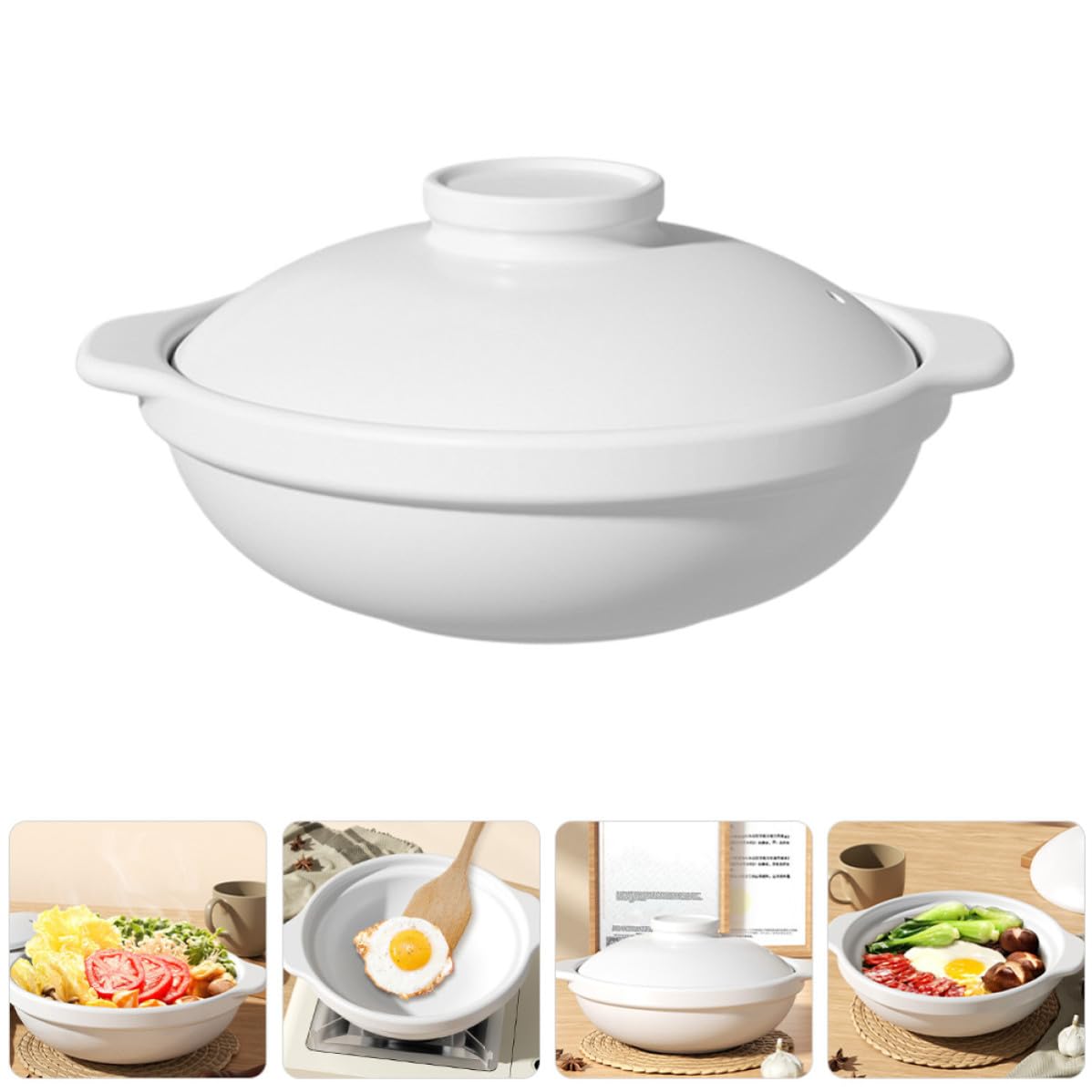 Weiße Keramik Auflaufform 1, 3l mit Zwei Griffen, Hitzebeständiger Topf | Suppe, Nudeln und Auflauf, Leicht zu Reinigen, Multifunktional, Haushaltswaren