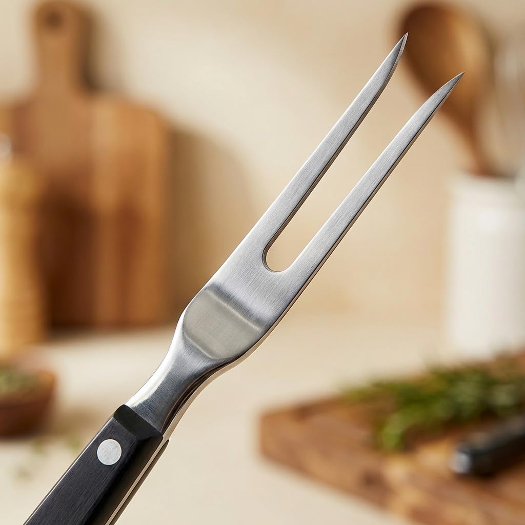 2 forchettoni da carne con manico, in acciaio inox, lunghezza 16,5 cm, lunghezza totale 29 cm, forchetta per barbecue, forchetta da carne con manico in plastica, per barbecue, cucina, tacchino,