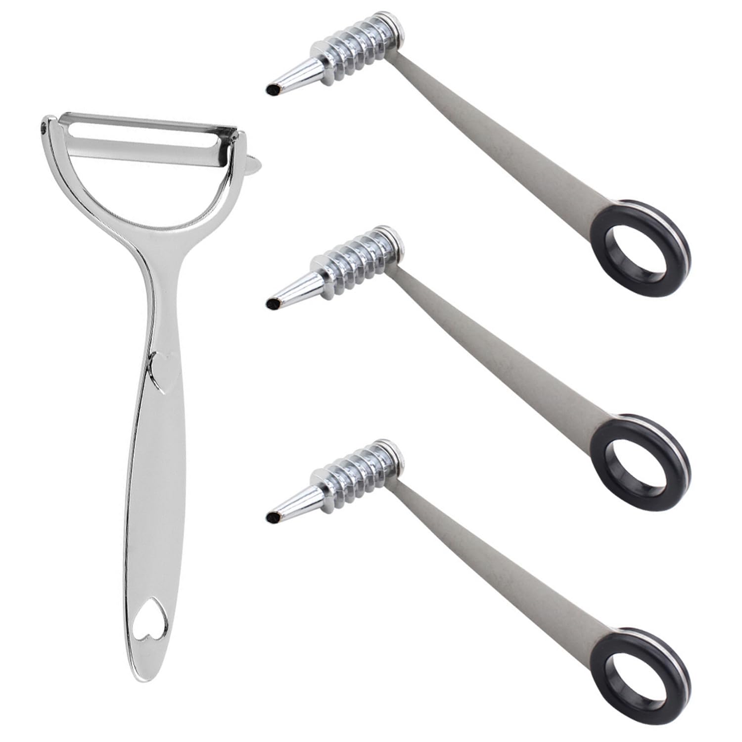 Xmnivate Silver 2 Pieces Of Stainless Steel Spiral Flower Cutters, 1 Piece Of Fruit Peeler, Creative Potato Flower Curler, Multifunctional Kitchen Supplies.