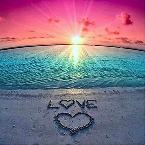 Bimkole 5d Diamond Painting Kit Bricolaje Arte Playa De Arena, Mar Al Atardecer Pintura Diamantes Kits Estampados De Punto De Cruz Diamantes de Imitación Decoración de Pared, (40x40 cm)