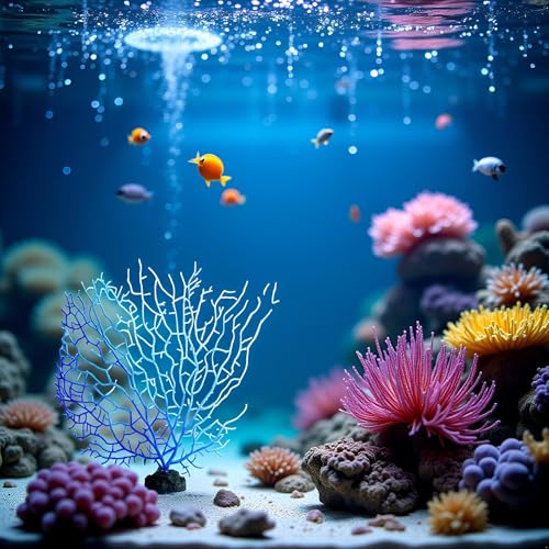 Image of GANPUB Blue Artificial Coral Branch Faux Aquariums Ornament Fish Tanks Landscape Sea Fan Decorations Artificial Coral Branch Aquarium Decor