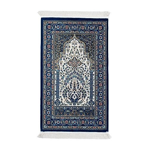 Moonlike Thick Islamic Prayer Mat, Gifts for Muslim Women & Men, Adult Salah Mat, Eid Mubarak Blue