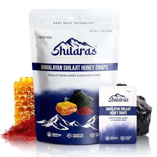 Image of Himalayan Shilajit Honey Snaps | | 75%+ Fulvic Acid | Lab-Tested Shilajeet Resin with Honey and Kesar | 600mg Pure Himalayan Shilajit | Improve Energy Strength and Immunity Booster for Men and Women (Pack of 4)