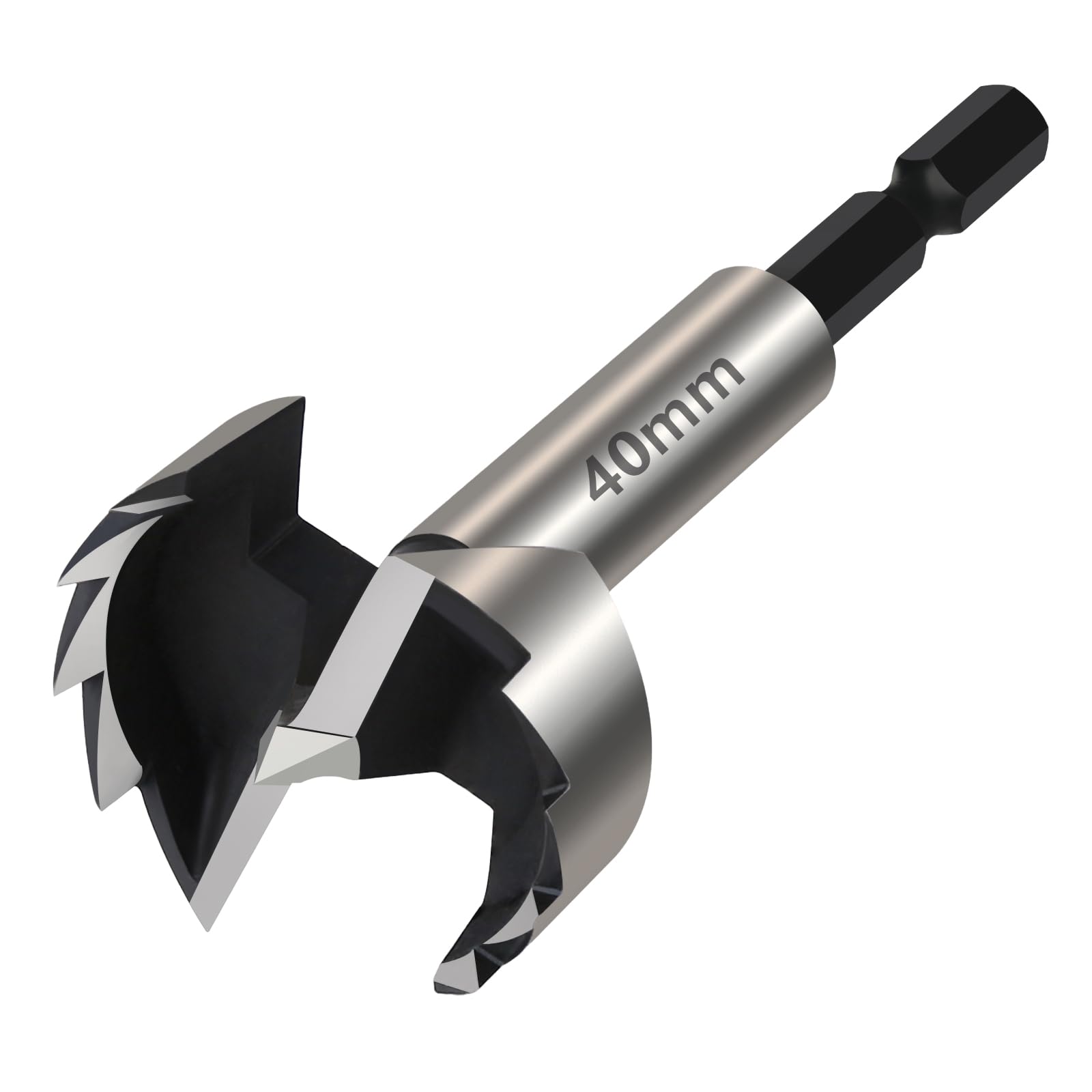 Vearter 40mm Forstner Drill Bit, High Carbon Steel Multi-Tooth Woodworking Tools with Hex Shank, Hinge Boring Hole Cutter for Solid Wood, MDF, Plastic, Particleboard, Plywood