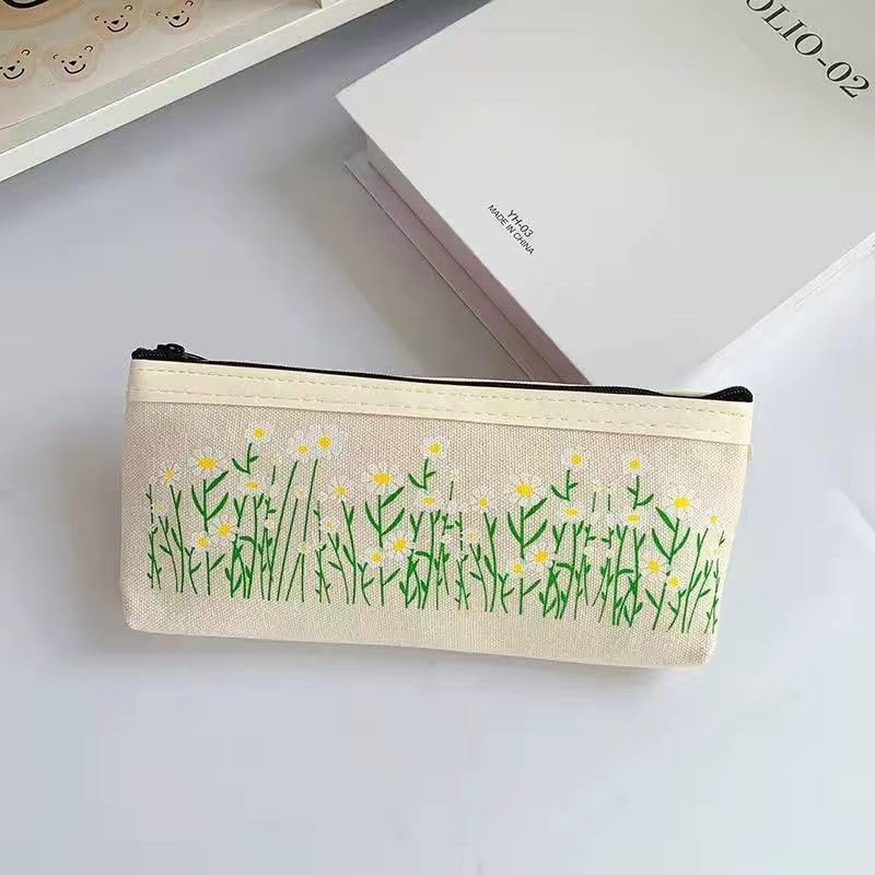 Image of Flower Prints Pencil Pen Pouch Purse Bag Cosmetic Case Organizer Soft Cotton Canvas (C)