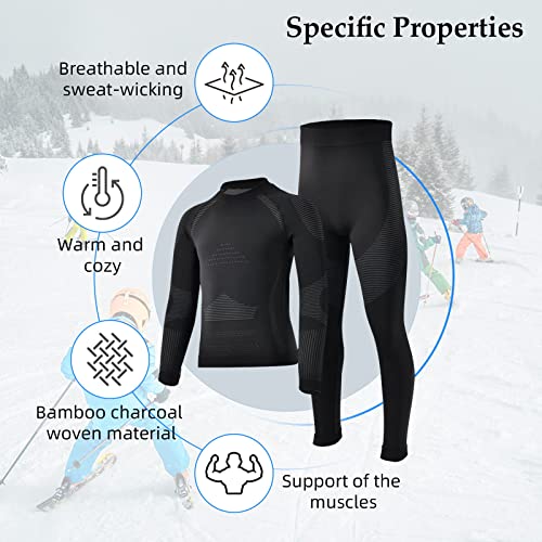 Homord Set Intimo Termico Bambino Traspirante Tessuto di Carbone di bambù Intimo Funzionale Set Biancheria Intima Termica Buono per Il Calcio, Lo Sci, l'hockey su Ghiaccio, la Corsa, Il Sonno - Image 3