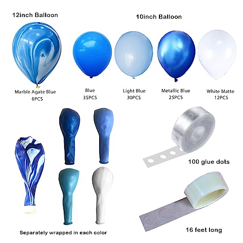 Blue Balloons Garland Kit, Asonlye 108 Pcs Blue White and Blue Marble Balloons for Under the Sea Ocean Theme Graduation Birthday Baby Shower Holiday Wedding Anniversary Party Decorations - Thumbnail 2