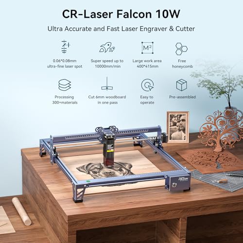Image of Creality Falcon 10W Laser Engraver, with Honeycomb Laser Bed 500x500mm, 10000mm /min, 72000mW High-Precision Laser Cutter for Wood, Acrylic, Pre-Installation and Out-of-The-Box