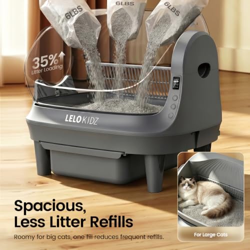Image of Self Cleaning Litter Box, Open Top 105L Automatic Litter Box for Multiple Cats, App Control, Safety Sensor, Anti-Pinch, Includes Mat & Liner - Gray