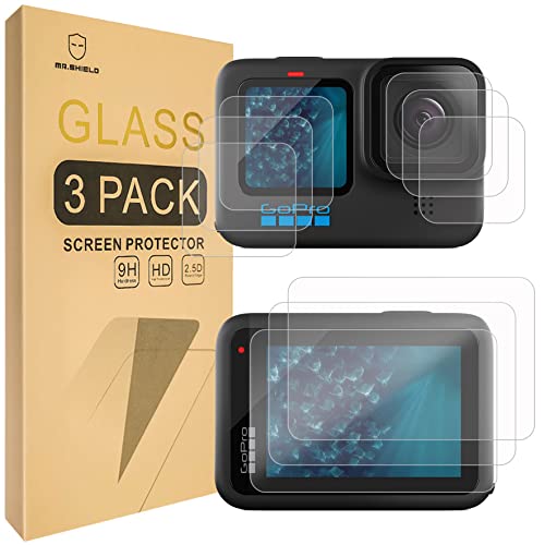 Mr.shield [3-Pack] Screen Protector For Gopro Hero 11 / Gopro Hero 10 / Gopro Hero 9 Action Camera, [Back+Lens+Front] 3-Pack [9 Pcs] [Tempered Glass] [Japan Glass With 9H Hardness] Screen Protector #TOP16