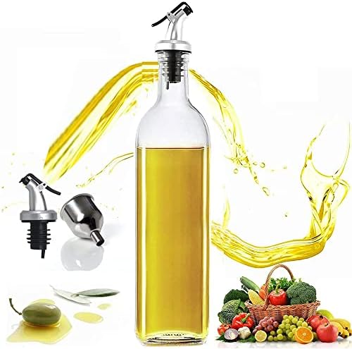 Olive Oil Dispenser , Vinegar and Olive Oil Bottle Dispenser 500 ml/17 oz, Oil Bottles for Kitchen with 1 Funnel, Home Square Tall Glass Oil Container As Gift