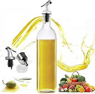Olive Oil Dispenser , Vinegar and Olive Oil Bottle Dispenser 500 ml/17 oz, Oil Bottles for Kitchen with 1 Funnel, Home Square Tall Glass Oil Container As Gift
