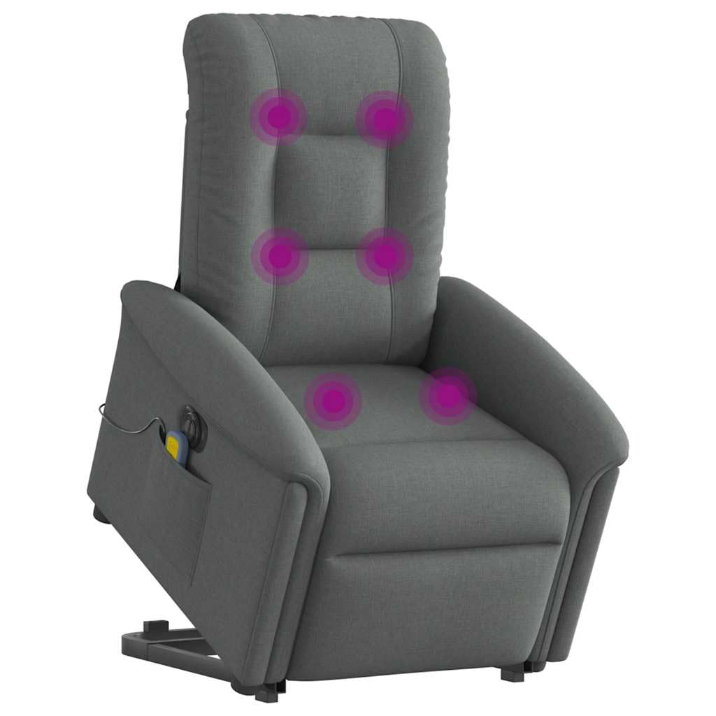 Sillón elevador eléctrico con masaje reclinable, color gris oscuro, de tela con 6 puntos, vibración y función de elevación, para un asiento cómodo y relajante