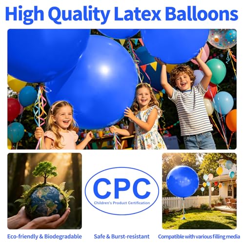 Image of 5Pcs Blue Big Balloons 36 Inch, Round Large Latex Party Balloons for Birthday Wedding Decorations