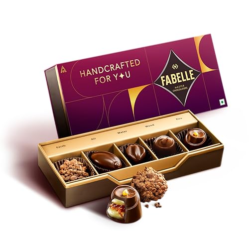 Image of Fabelle Elements, Handcrafted Pralines Inspired by the Elements of Nature, Assorted Luxury Chocolates Gift Box 59g (Pack of 5 Pralines)