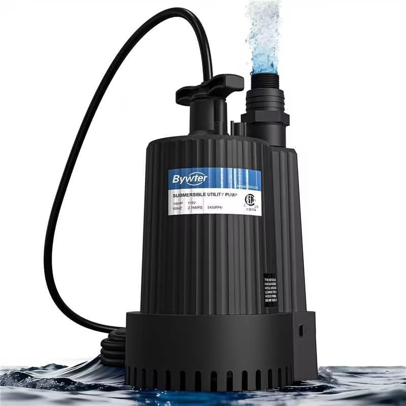 Bomba de agua sumergible de 16 HP, bomba de sumidero de 1500 GPH con carcasa termoplástica, bomba de agua eléctrica portátil de 115 V con cable de