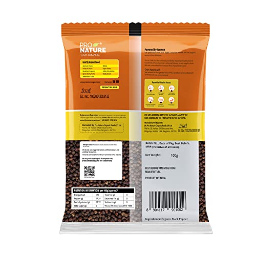 Image of Pro Nature 100% Organic Black Pepper (Whole), 100 gram