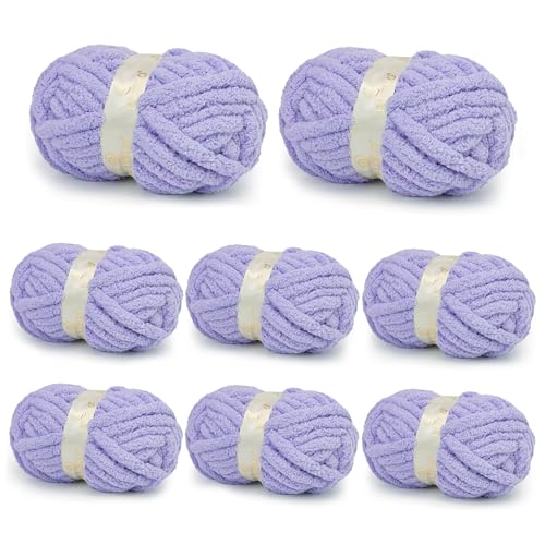 Chunky Yarn for Hand Knitting, Chunky Chenille Blanket Yarn for Crocheting, Bulky Soft Fluffy Chenille for Blanket Project, 8 Pack of 8oz/25yds, Lavender
