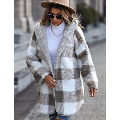 Women's Winter Fleece Coat Warm Top Open Front Fuzzy Sherpa Fall Thick Casual Loose Date Night Cozy Coats4