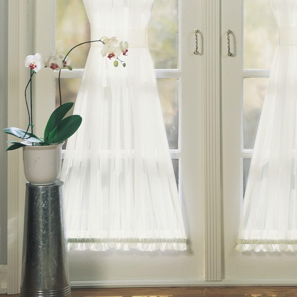 Image of No. 918 Emily Sheer Voile Rod Pocket Door Curtain Panel, 59 inch x 72 inch, Eggshell Off-White