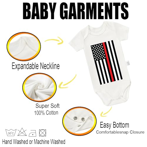 Thin Red Line Bodysuit, Firemen American Flag Infant Newborn Cotton Romper Short Sleeve Jumpsuit Outfits 0-24 Months3