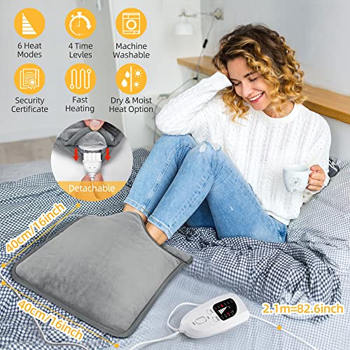 Electric Heated Foot Warmer - Wqoe Heating Pad 16"X16", Auto-Off Ultra Soft Feet Warmer With 6 Temperature Setting & 4 Timer Levels Setting For Feet, Back, Waist, Abdomen, Bed - Machine Washable #TOP1