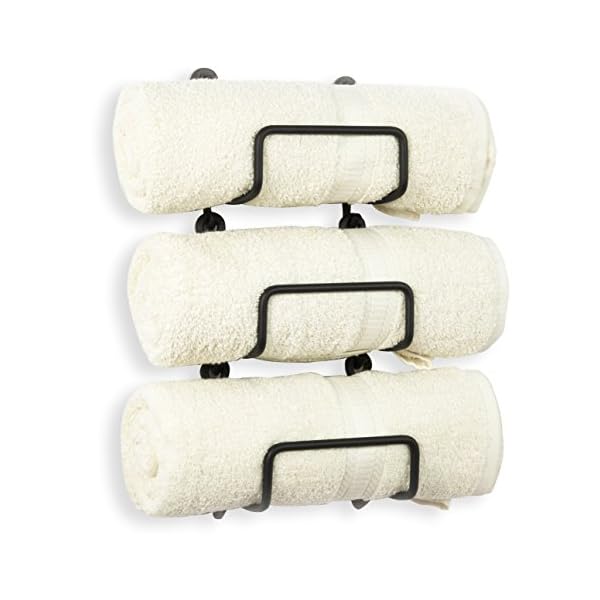 Wallniture Solid Wrought Iron Metal Towel Rack Holder – Wall Mount Rustic Home Decor - Bathroom Organizer Black Set of 3 (Straight Finish)