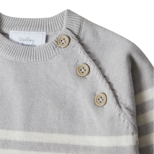 Stellou & Friends 100% Cotton Knit Striped Baby Toddler Boys Girls Long Sleeve Sweater With Shoulder Button Closure (Grey With White Stripes, 3-6 Months) #TOP2