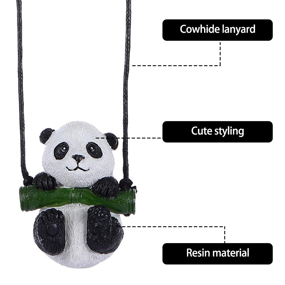 Ornamento Auto A Forma Di Panda Su Altalena In Silicone - Decorazione Sospesa Per Specchietto Retrovisore - Portafortuna Simpatico - 2