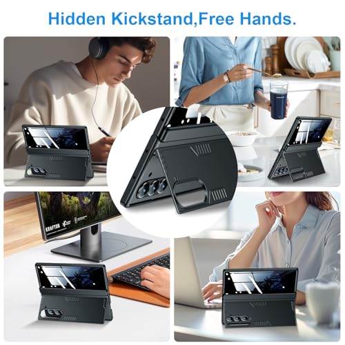 for Galaxy z-Fold-6 Stand Slim Case: Privacy Screen Protector Hidden Kickstand Wireless Charging Thin Design for Business Professionals Phone Cover for Samsung z fold 6 5G 2024 Black by LEIAU - Used condition - Image 4