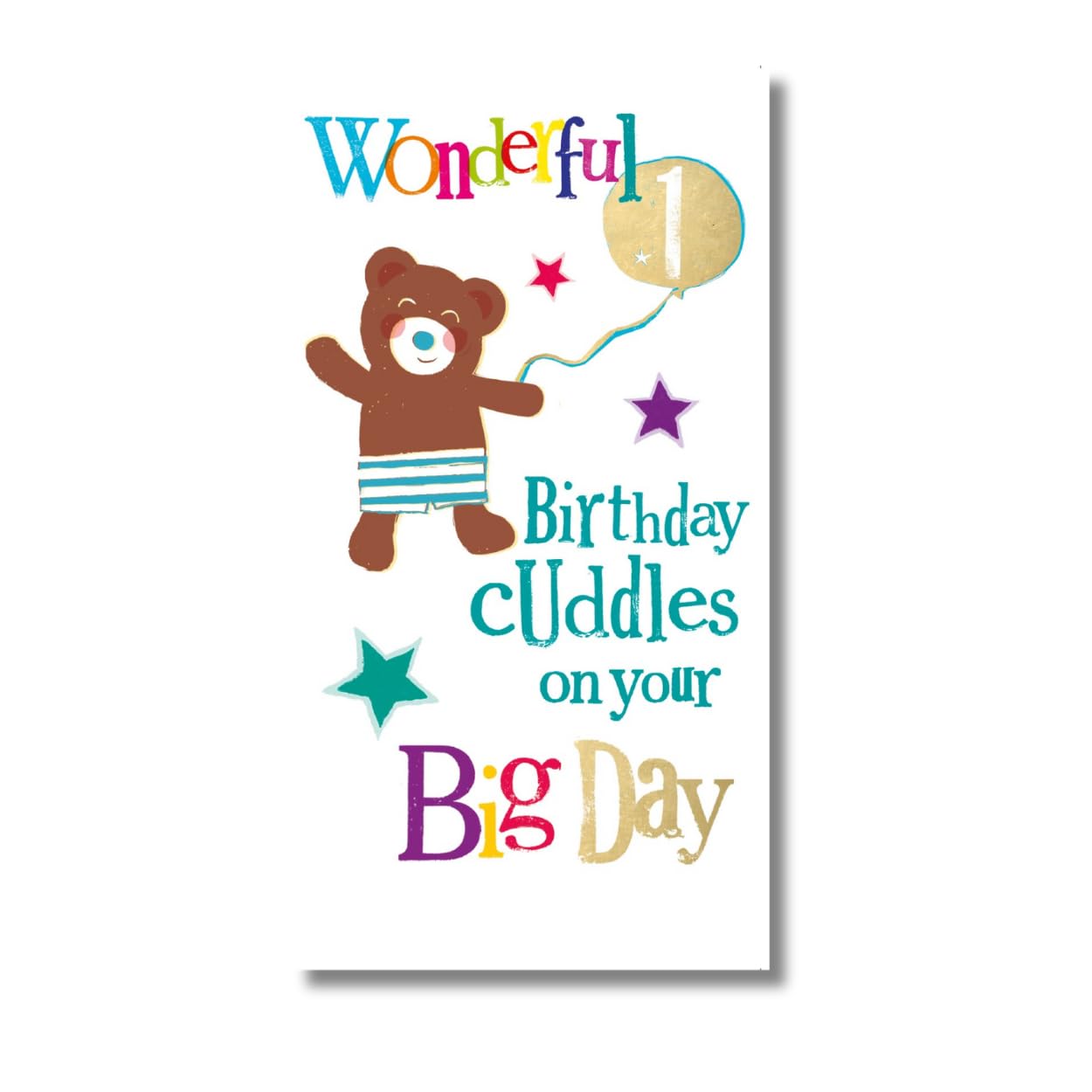 Brightside Age 1 Birthday Card, Birthday Cuddles on Your Big Day 1st Birthday Card Open, 228 x 124mm, Multi-Coloured