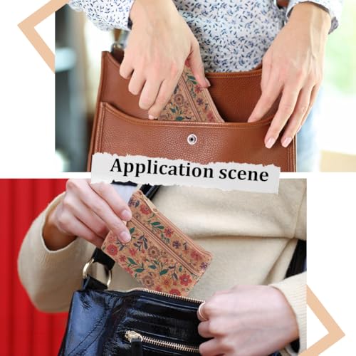 Image of GORGECRAFT 3.3x4.5 Cork Cosmetic Bag, Floral Vegan Multi-Use Zipper Pouch | Multi-Use Zipper Pouch for Coins, Credit Cards, Makeup, Natural Mini Purse Insert, Sustainable Gift Accessory