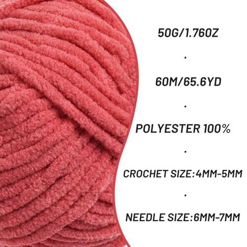 Image of 3 Pack Fluffy Velvet Yarn for Crocheting，Baby Blanket Yarn for Crocheting Soft，150g(196.8yds) Amigurumi Yarns，Plush Chenille Crochet Yarns，Puzzle Yarn for Crochet Weaving Craft(3 Watermelon Red)