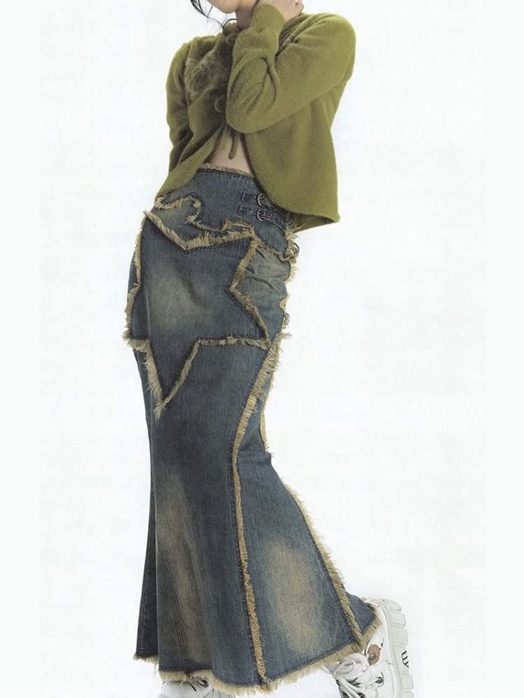 TOBILE Röcke Damen Streetwear Vintage Knielang Denim Midi Langer Rock hohe Taille gerade Grunge Jeans Röcke Kleidung