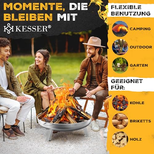 KESSER® Feuerschale 2,5mm Stahldicke | Feuerkorb Ø60cm legierter Stahl | Feuertonne +42cm Feuerhaken Gusseisen Wasserablauf & 2 stabile Griffe Holz & Kohle Feuerstelle für Lagerfeuer Garten & Terrasse – Bild 5