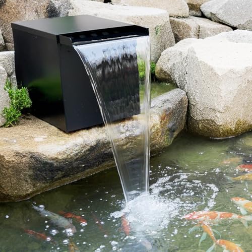 POPOSOAP Pond Waterfall Spillway with Water Pump Built-in UV Clarifier, Large Waterfall Filter System Kit for Ponds, 1200GPH Pond Pump with 5-Stage Filtration System, Streams Up to 4,500 Gal