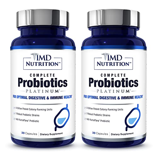 1MD Complete Probiotics Platinum | Supports Digestive Health | with Nourishing Prebiotics 51 Billion Live CFU 11 Strains Dairy-Free | 30 Vegetable Capsules (2-Pack)