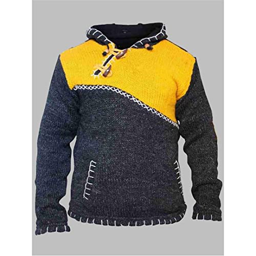 Vintage Patchwork Sweater Men's Hooded Patchwork Full Sleeve Winter Knit Vintage Casual Top4