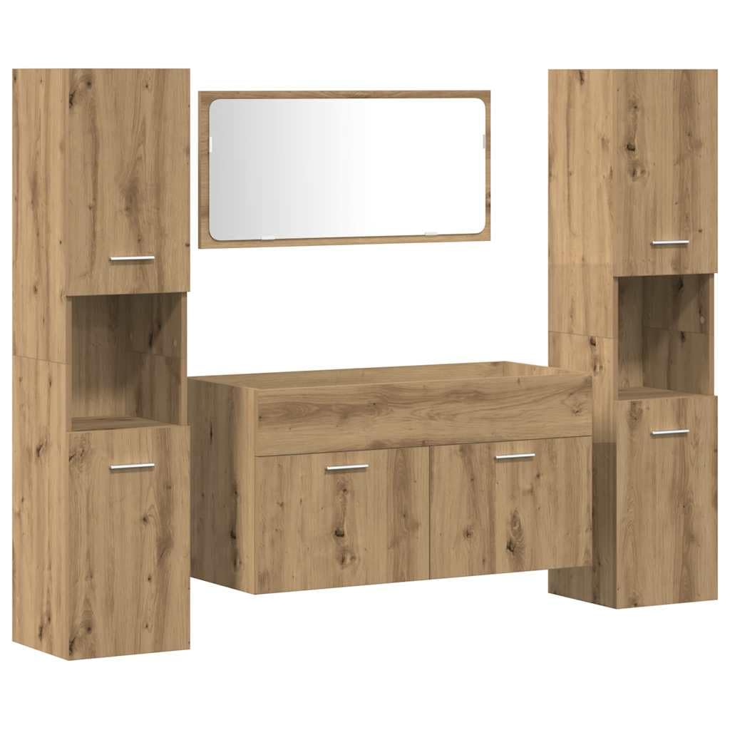 Lot de 4 meubles de salle de bain en chêne Artisan avec miroir