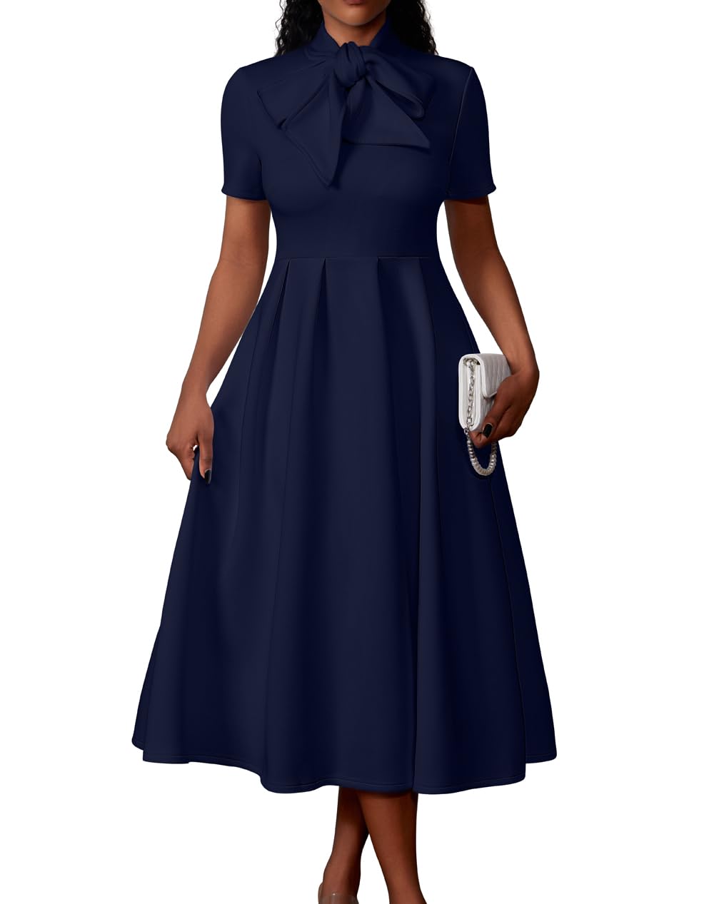 Memoriesea Women's Elegant Casual Short Sleeve Work Party A-Line Dress with Pockets