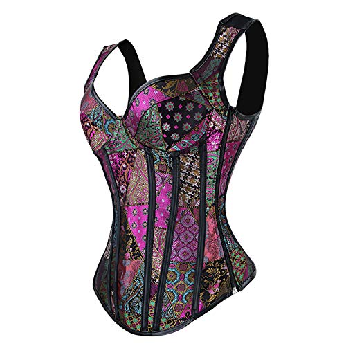 Kimring Women's Gothic Retro Jacquard Peasant Shoulder Straps Boby Shaper Tank Bustiers Spiral Steel Boned Overbust Corset Purple 5X-Large
