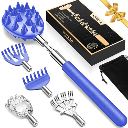 Image of Telescoping Back Scratcher with 5 Detachable Heads, Fathers Day Dad Gifts for Husband, Dad, Men, Women, Practical Birthday Gifts for Men, Adults with Gift Box