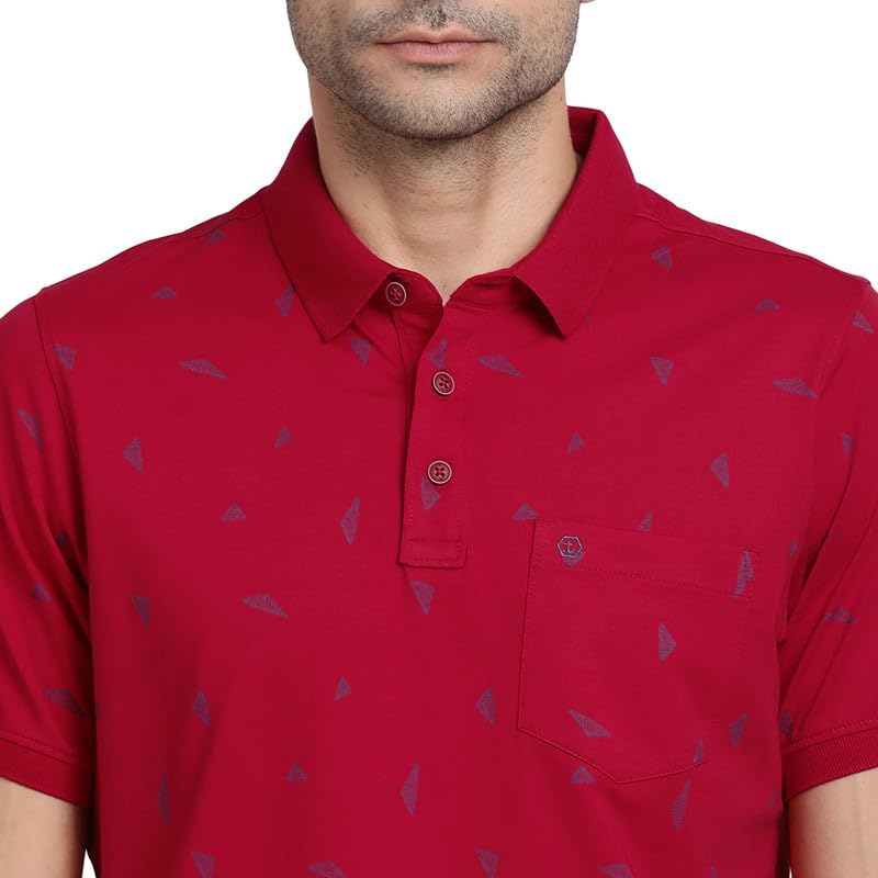 Image of Turtle Men Cotton Stretch Red Printed Polo Neck Casual T-Shirts