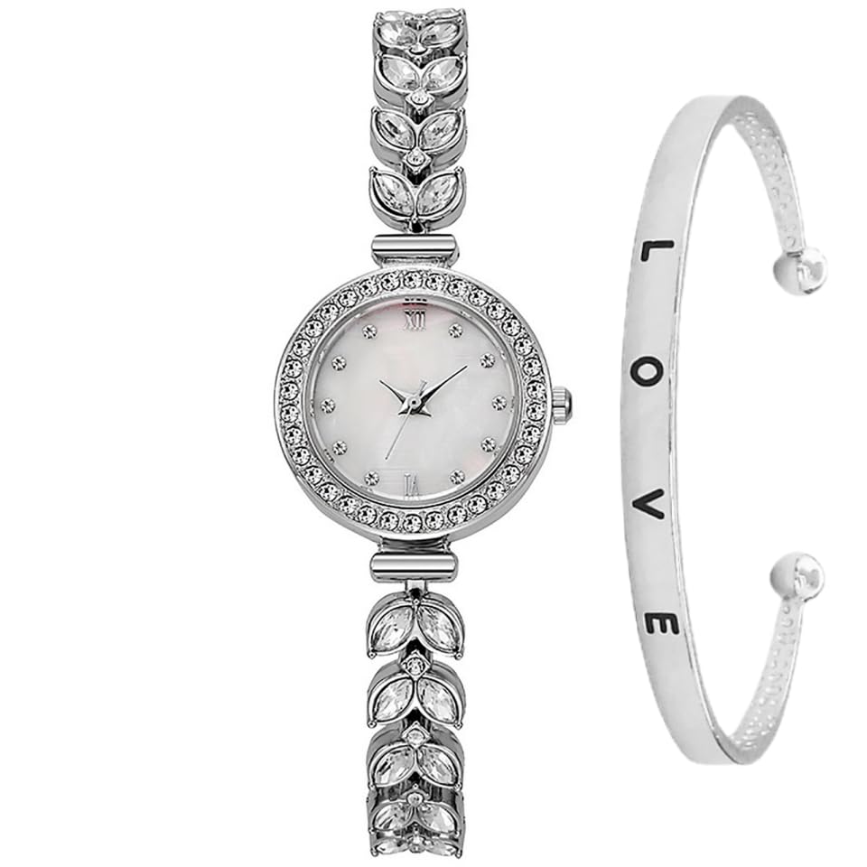 ADSBIAOYE Women's Fashion Diamond Bracelet Watch Luxury Waterproof Quartz Dress Women's Watch (Silver)