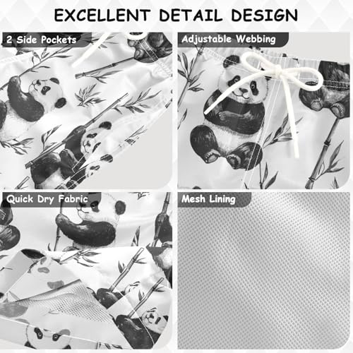 Pigsaly Boys' Swim Board Shorts Black White Watercolor Funny Pandas Boy's Swim Trunks Kids Swimwear 5T3