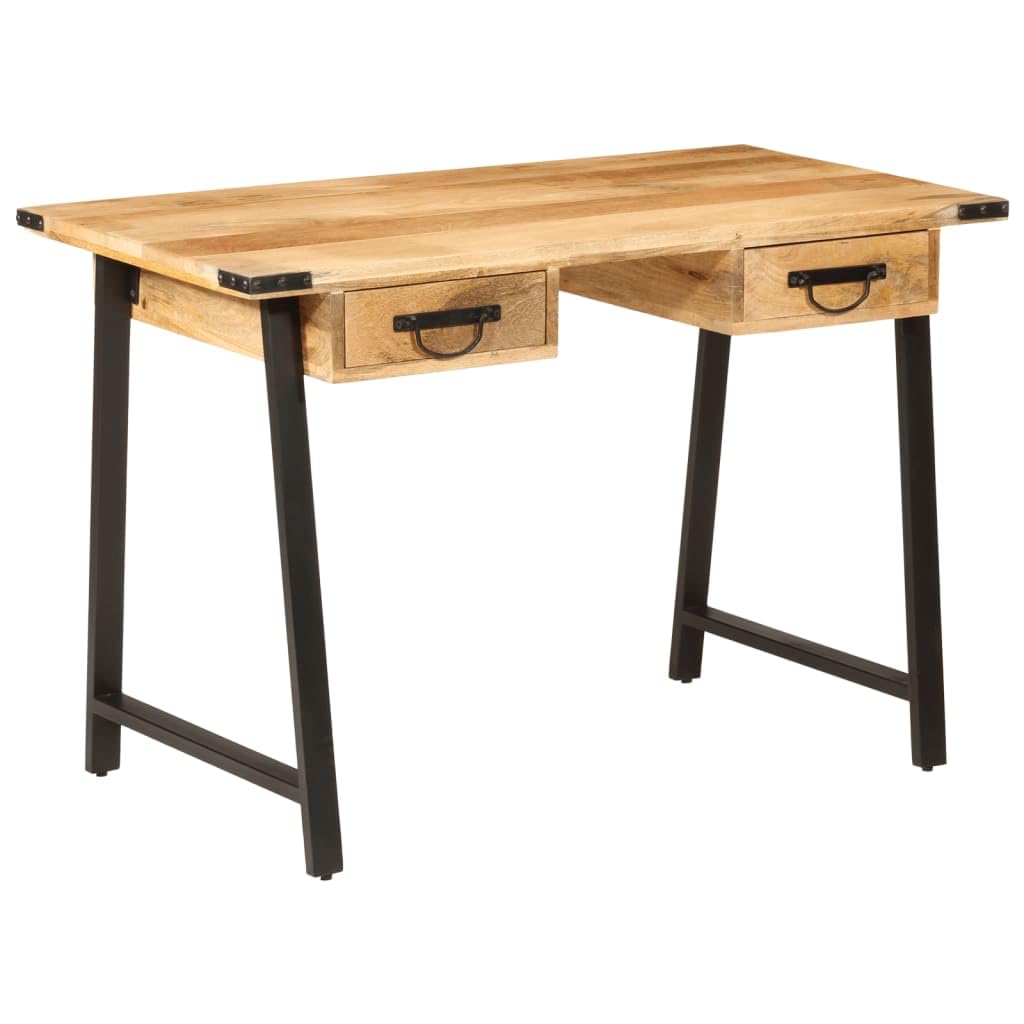Schreibtisch aus massivem Mangoholz mit Eisenbeinen 105x55x70 cm, inklusive 2 Schubladen, Robustes Design, ideal für Home Office, ergonomisches Arbeiten, langlebiges Möbelstück