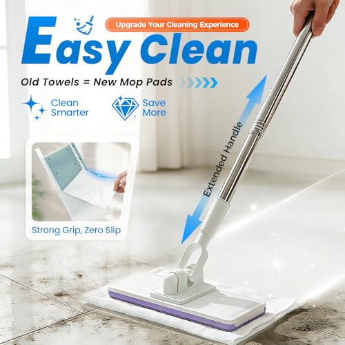 Image of Mops for Floor Cleaning, Hands Free Multi Purpose Flat Mop, Clamp Mop with Dry Cloths, Stainless Steel Handle for Hardwood, Tile, Laminate, Marble, Wall, Window (5 Pieces of Fabric)