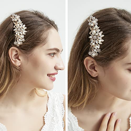 Ammei Headpiece Rose Gold Wedding Hair Comb With Pearls And Crystals Wedding Hair Accessories Bridal Headpiece Or For Parties (Gold) #TOP4